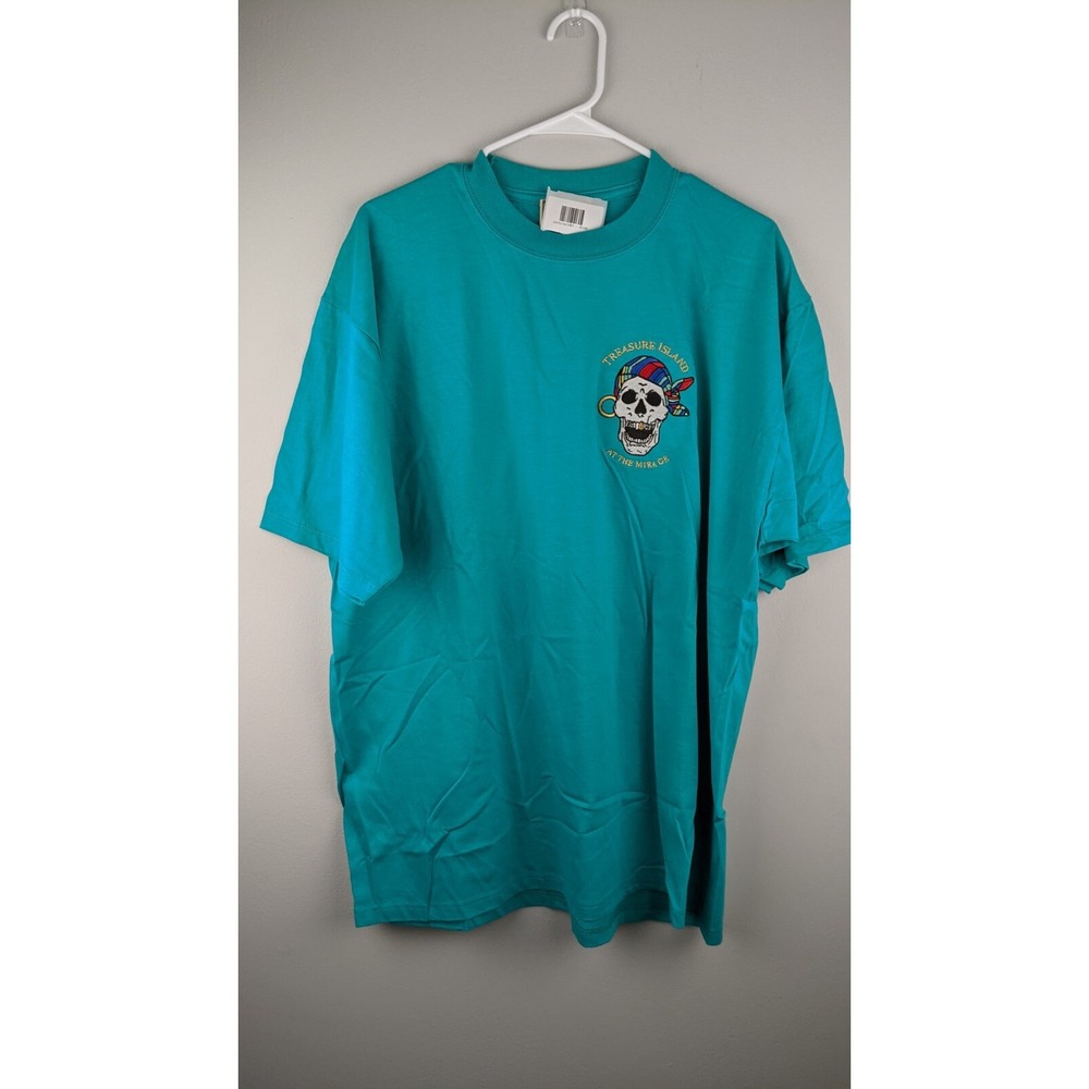 Vintage Treasure‎ Island at The Mirage T-Shirt Teal Embroidered Pirate Design XL